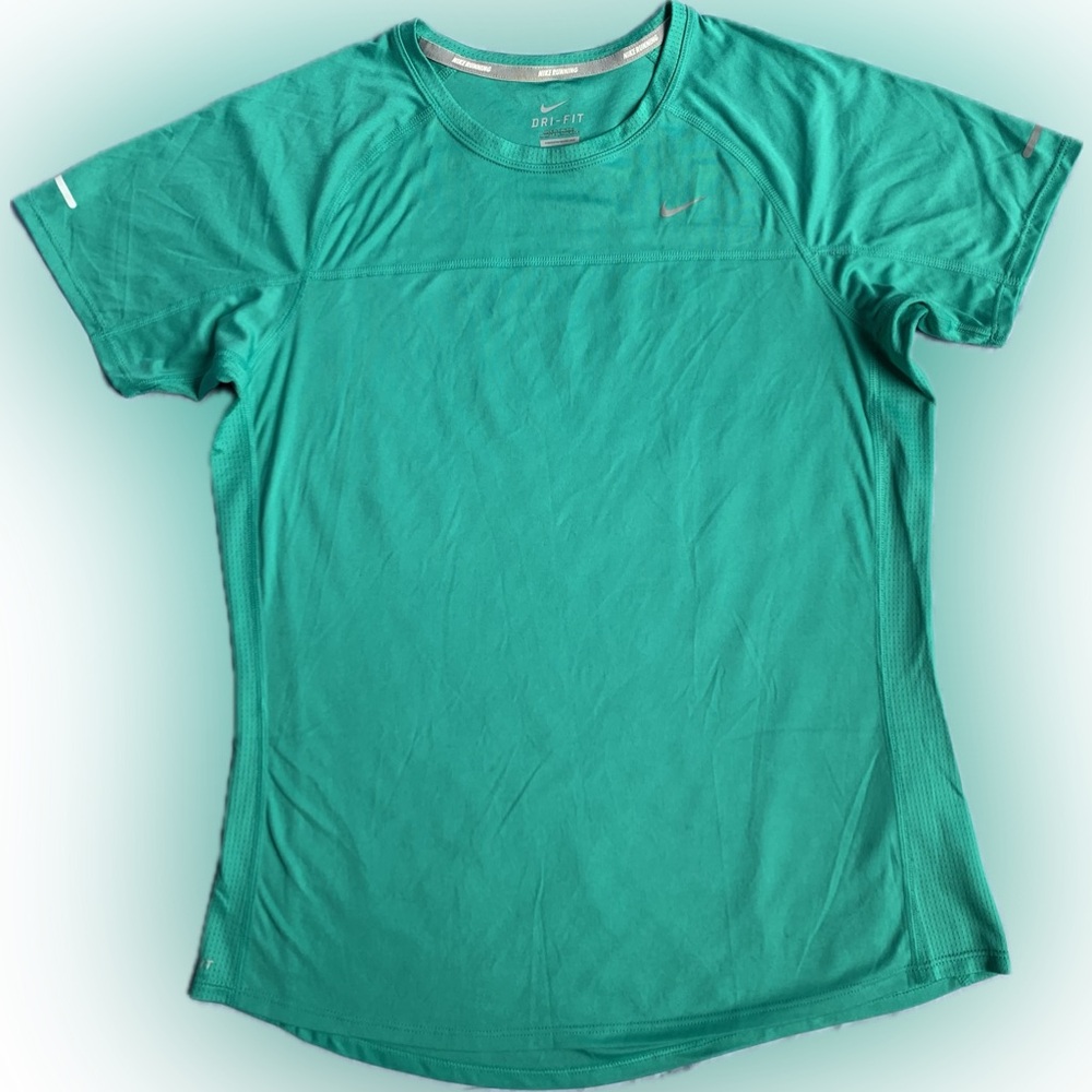 NIKE Dri Fit light weight (running) teal green short sleeve shirt top, medium